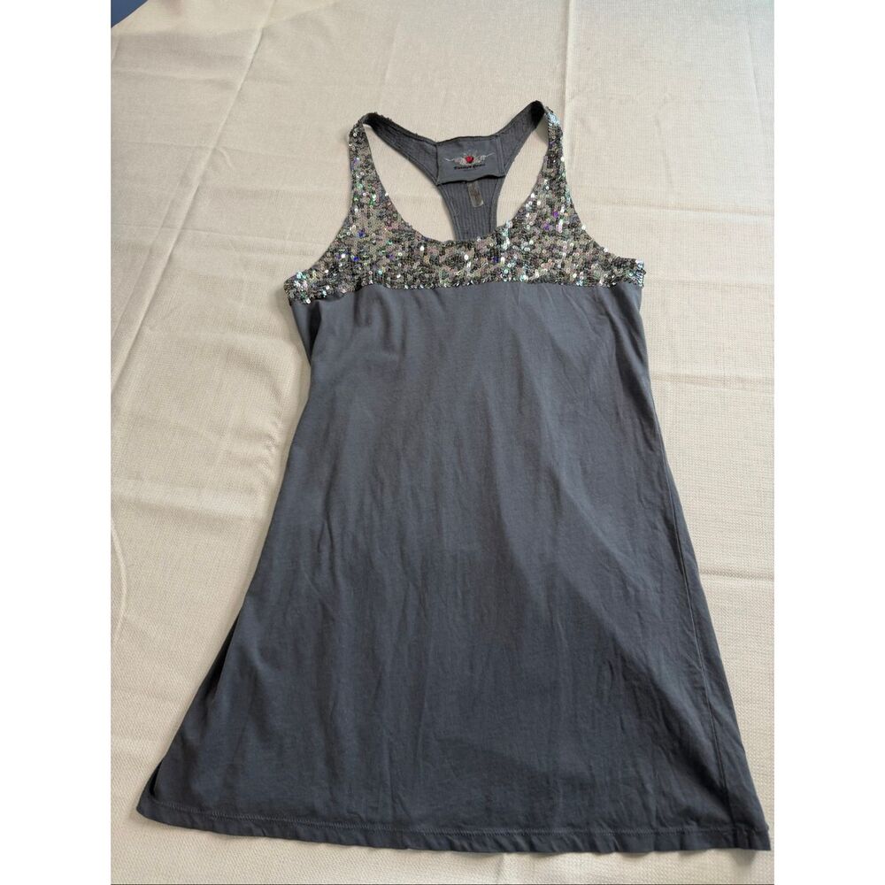 Twisted Heart America Dark Grey Sequin Y2K Racerback Tank Top Size Large